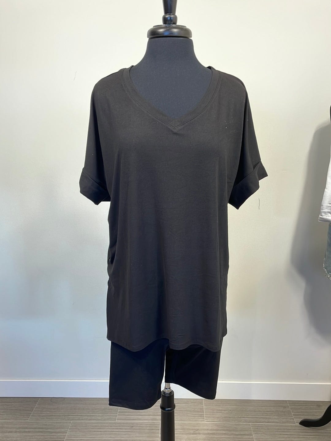 Black Comfy Neck Top & Biker Short Set