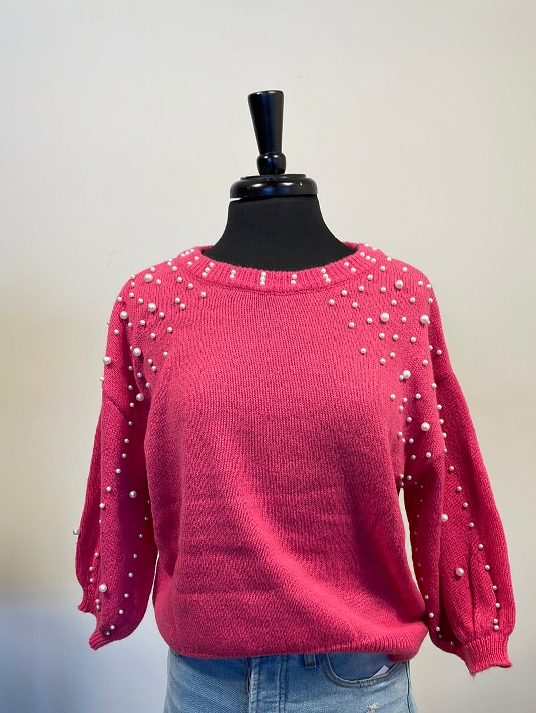 Fuchsia Pearl Short Sleeve Sweater