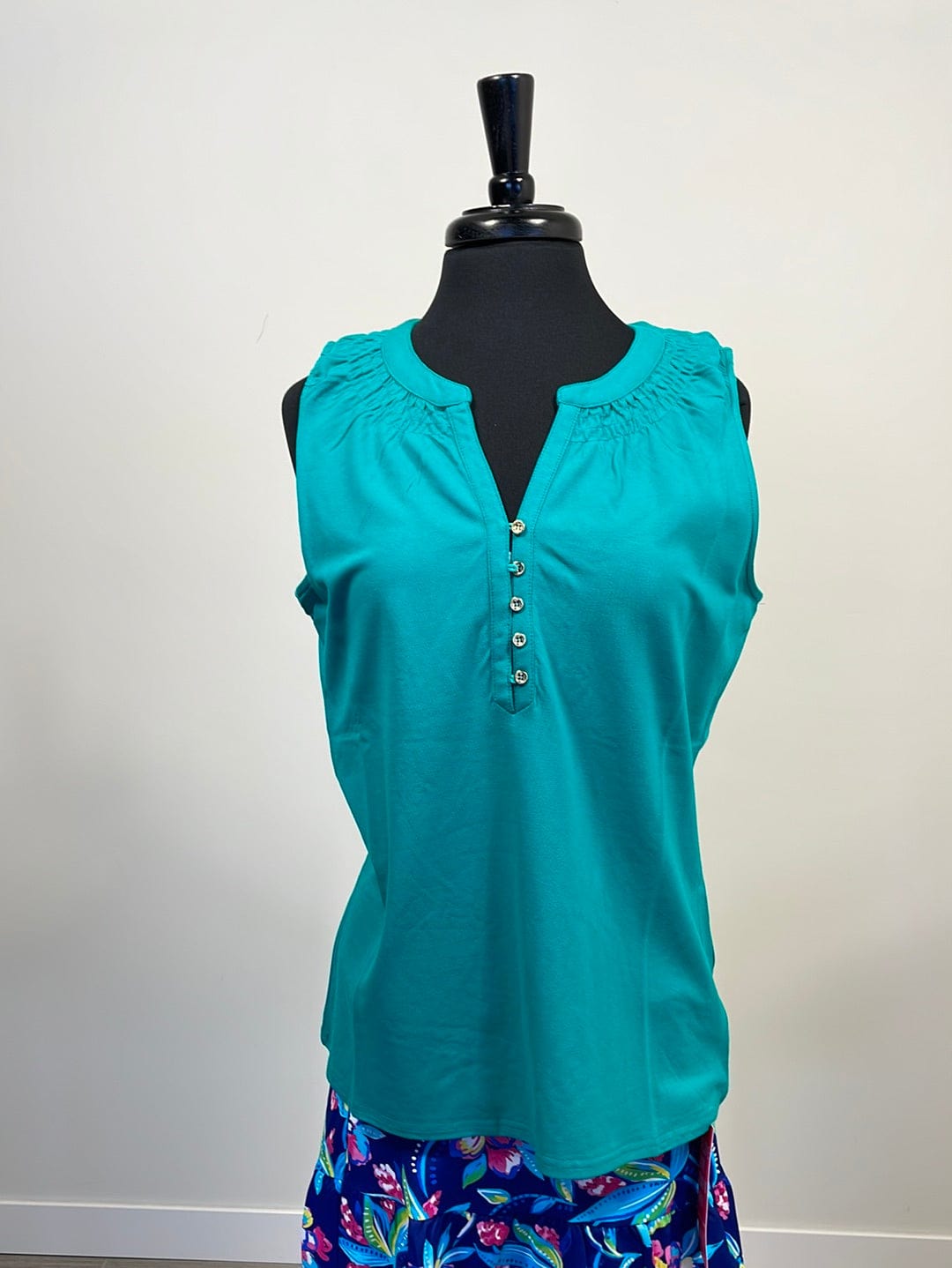 Teal Smocked Sleeveless Top