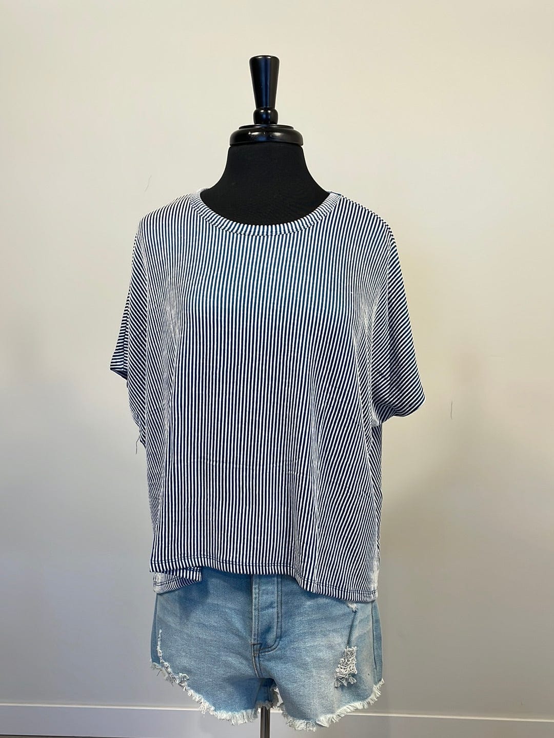 Teal & White Ribbed Striped Top