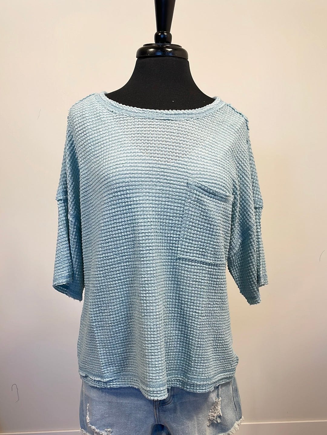 Blue Pocket Waffle Top