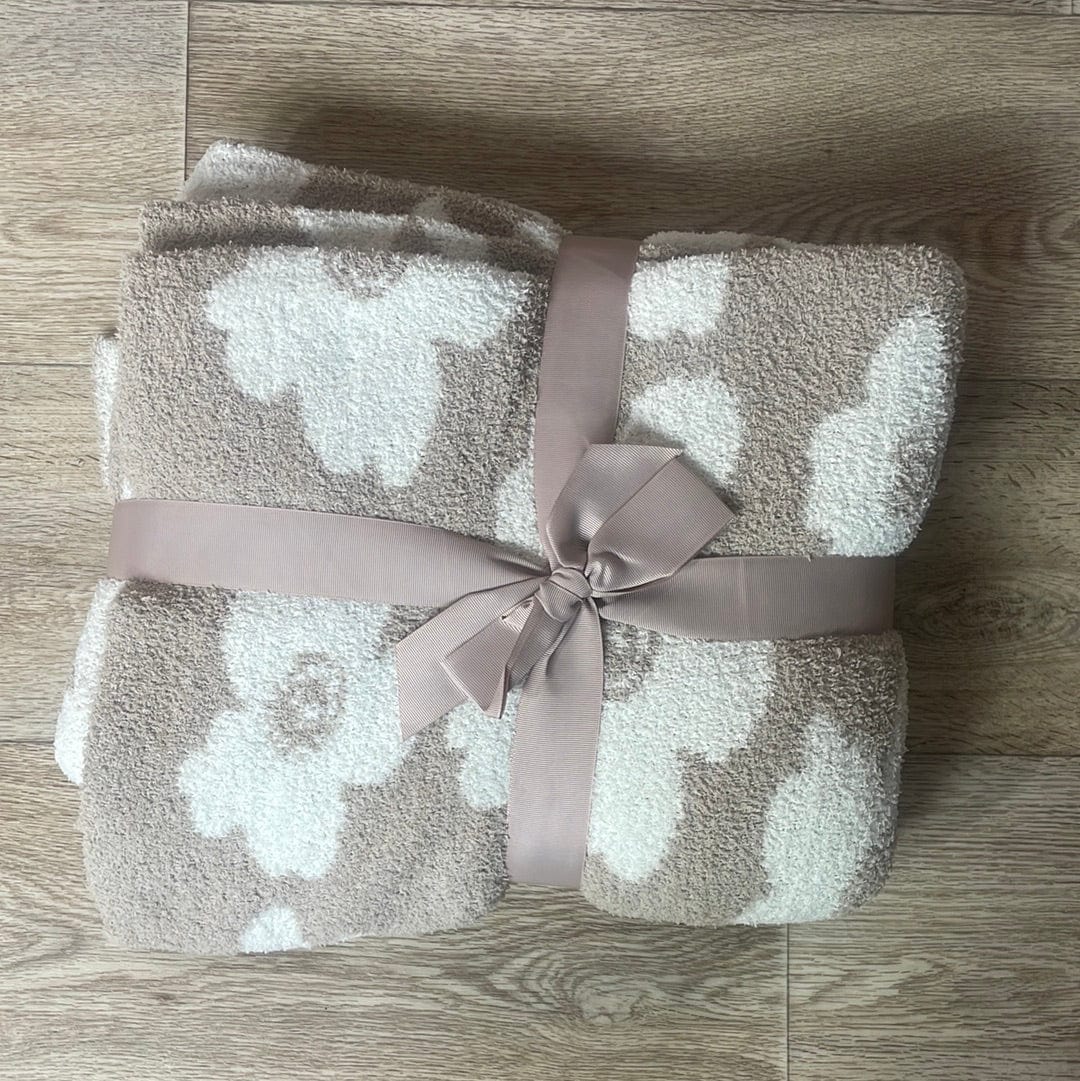 Beige Flower Luxury Soft Throw Blanket