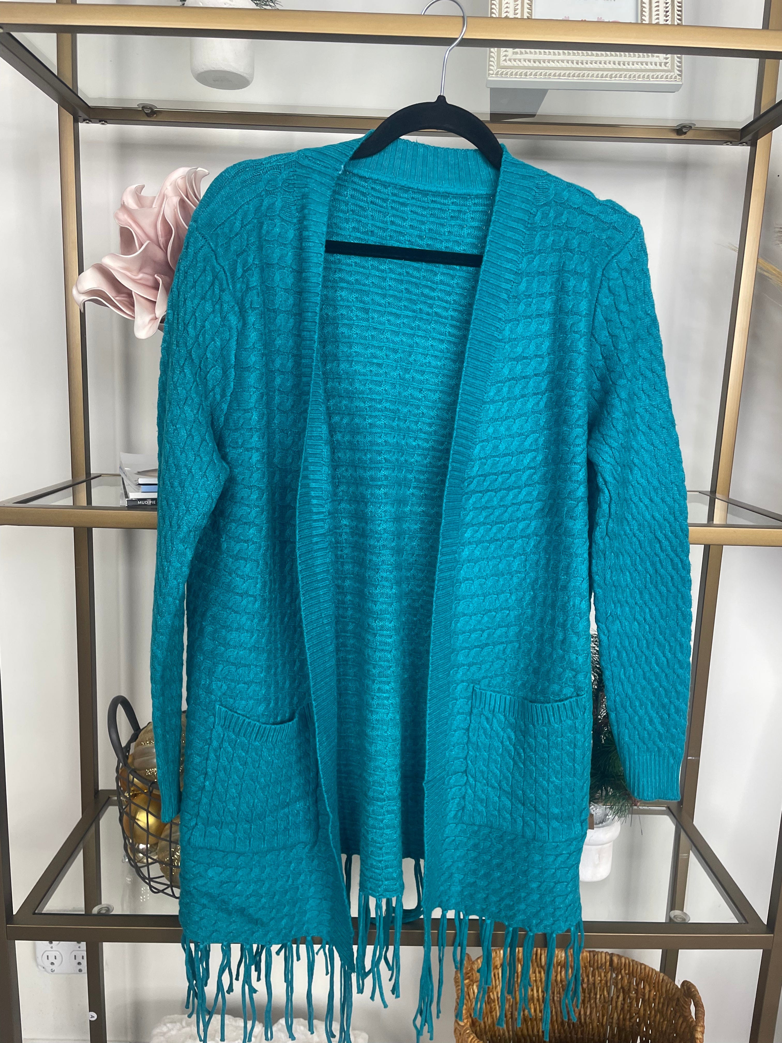 Teal One Size Fringe Cardigan
