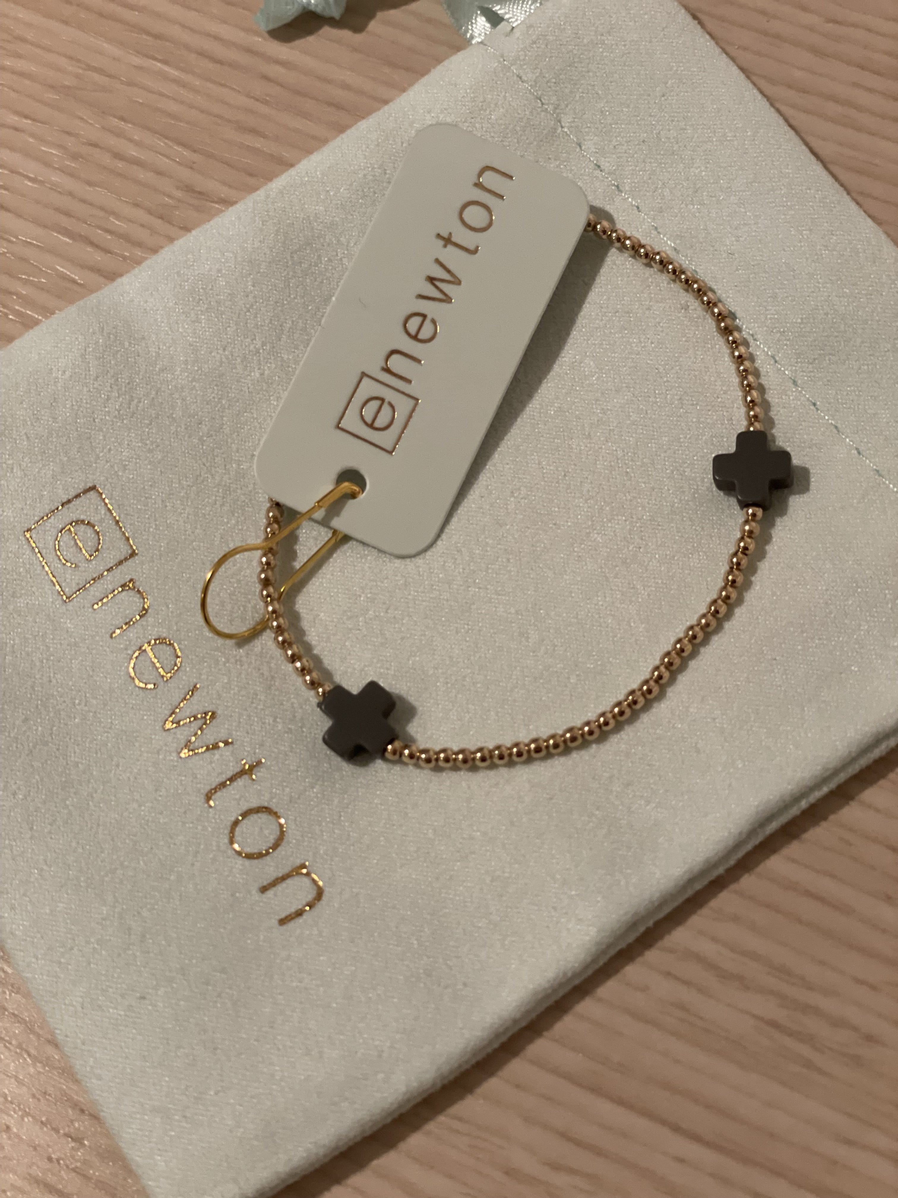 Signature Cross Gold Pattern 2mm Bead Bracelet - Charcoal