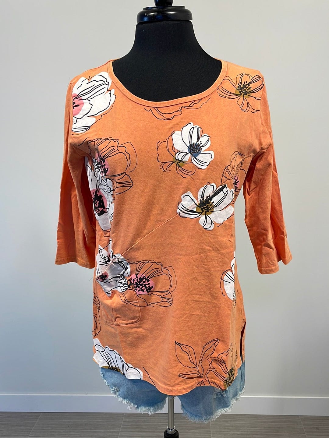 Washed Orange Floral Top