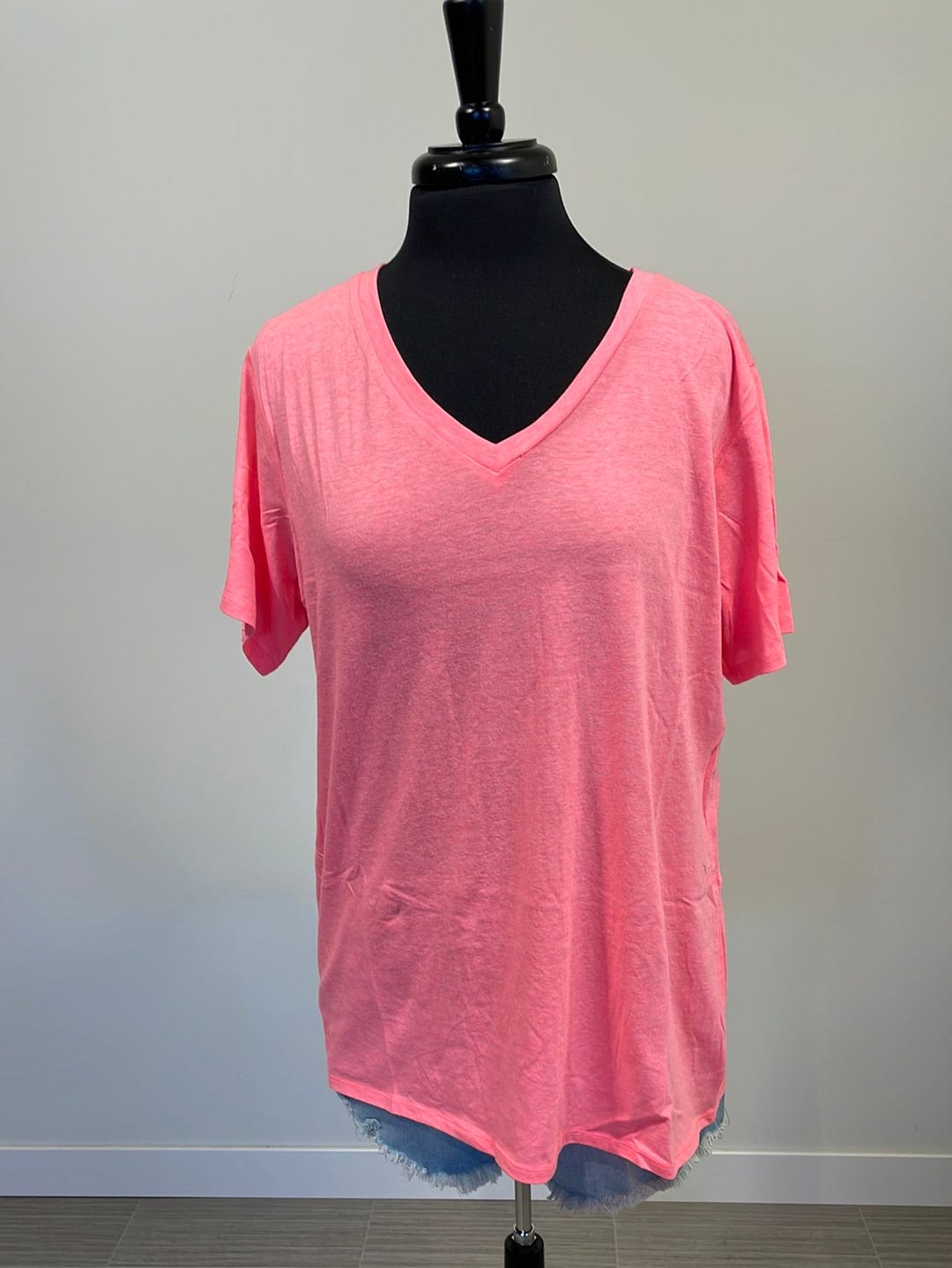 Neon Coral Cotton VNeck Tee