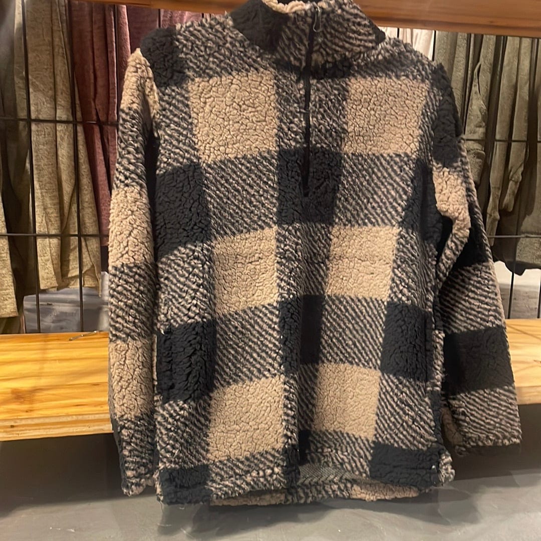 Black Buffalo Plaid Sherpa Pull Over