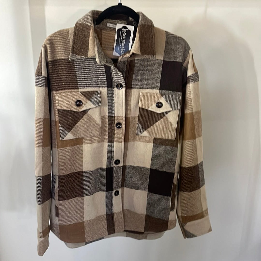 Tan & Brown Check Shacket - FINAL SALE