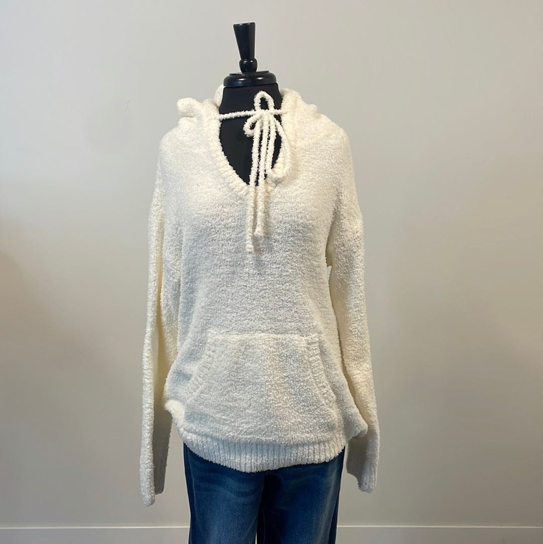 Off White Chenille Hooded Sweater