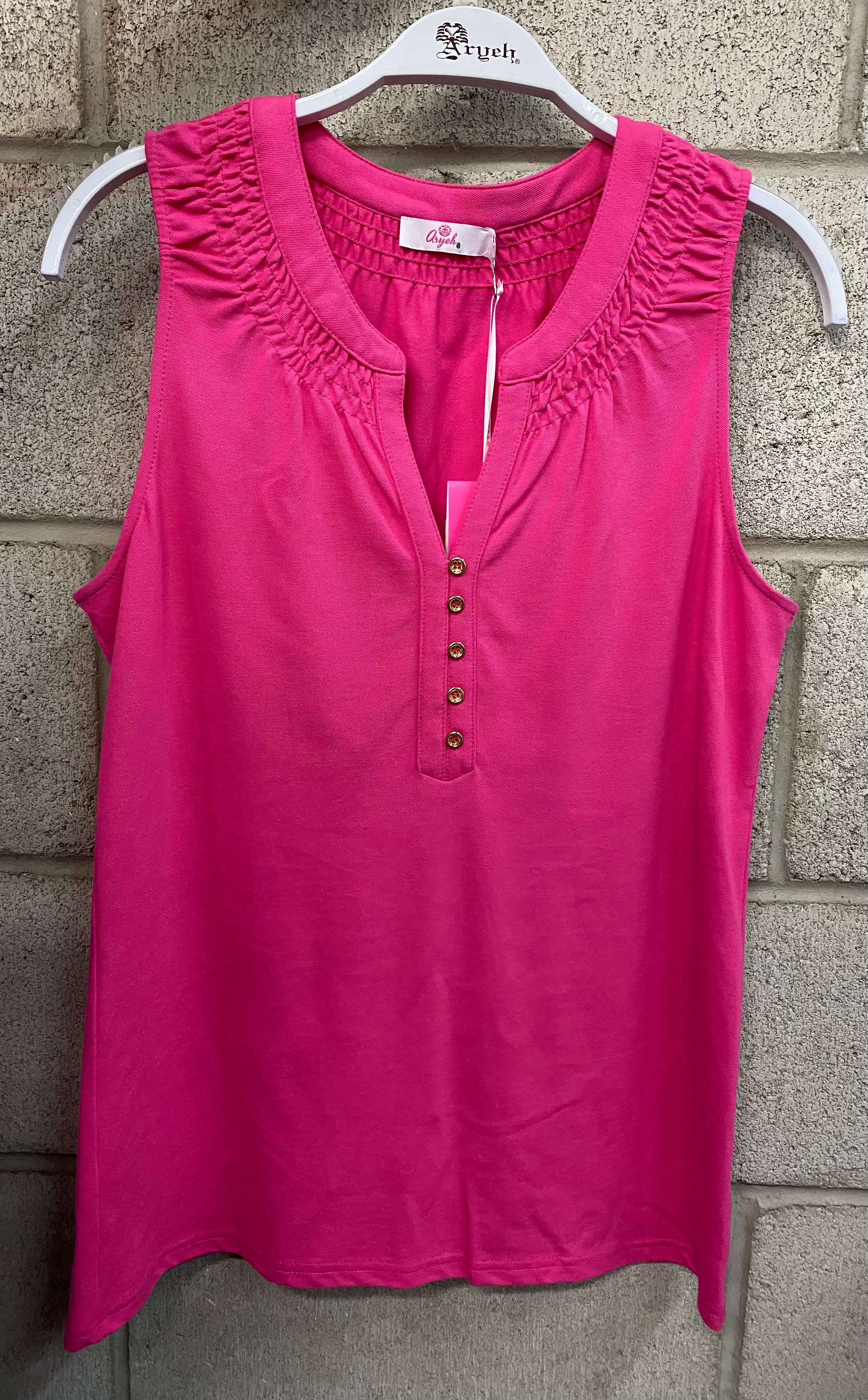 Hot Pink Ruth Smocked Neckline Top
