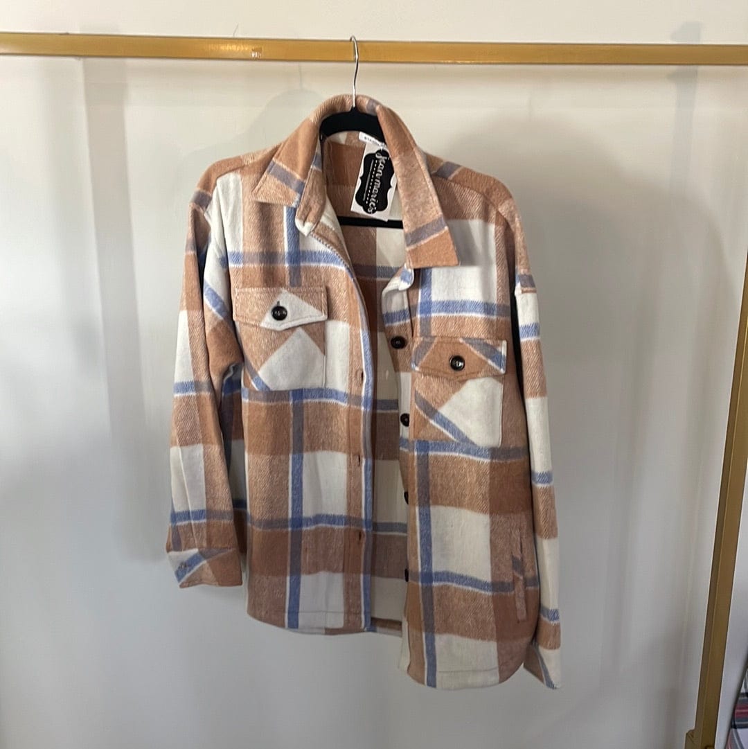 Tan & Blue Plaid Shacket - FINAL SALE