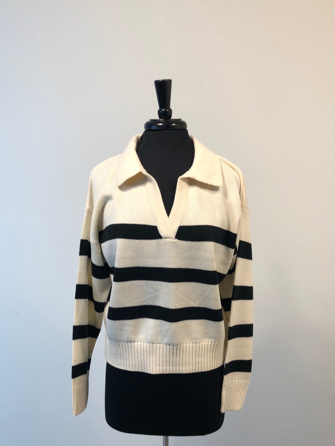 Oatmeal & Black Stripe Collared Sweater