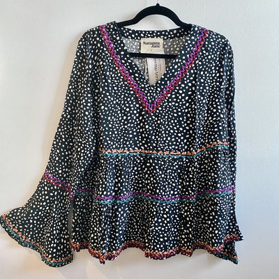 Leopard Embroidered Bell Sleeve Babydoll Top