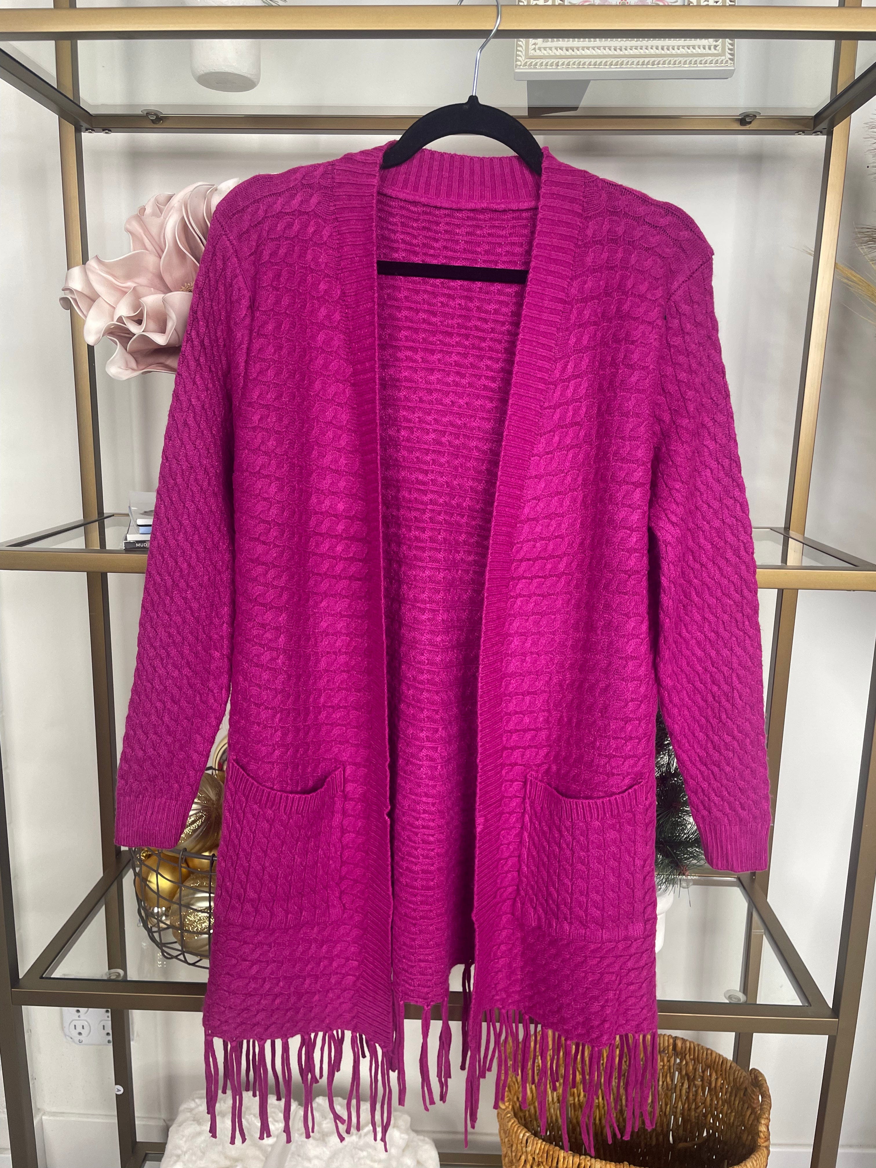 Magenta One Size Fringe Cardigan