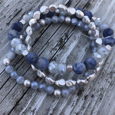 Ocean Blue 3pc Set Stretch Bracelets